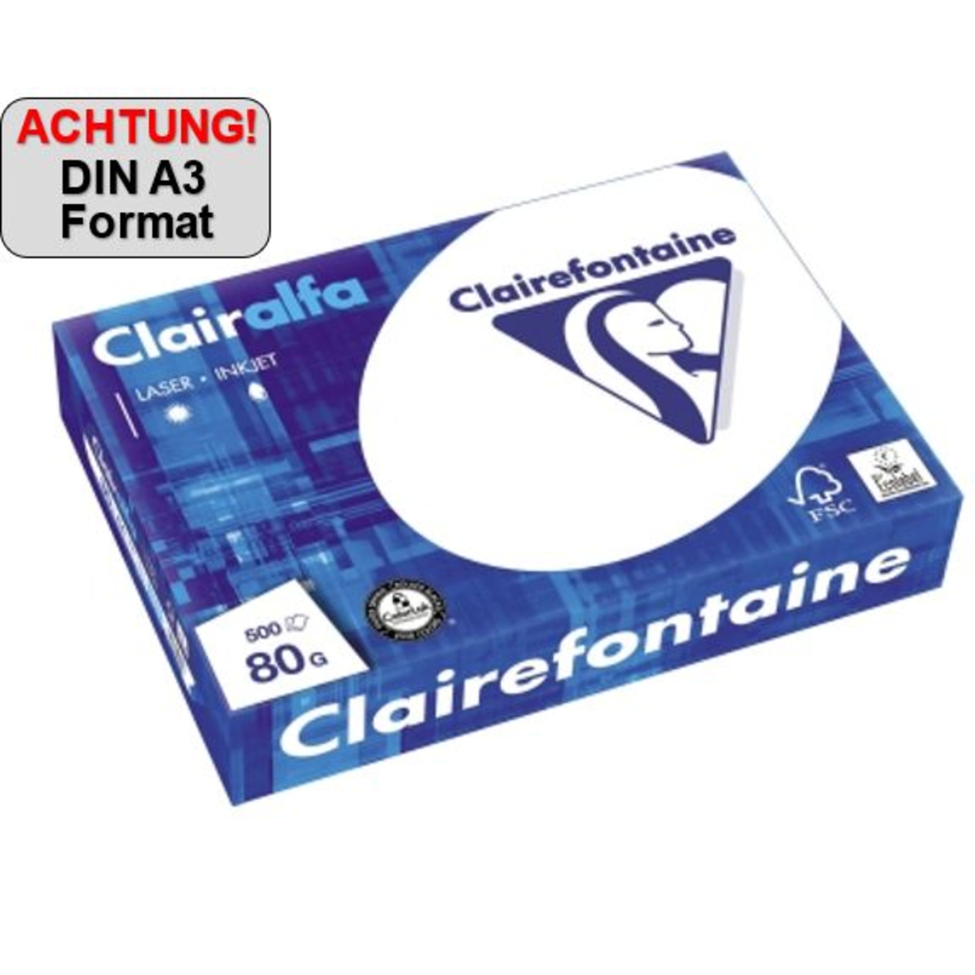 Clairefontaine Multifunktionspapier CLAIRalfa DIN A3 500 Bl./Pack.