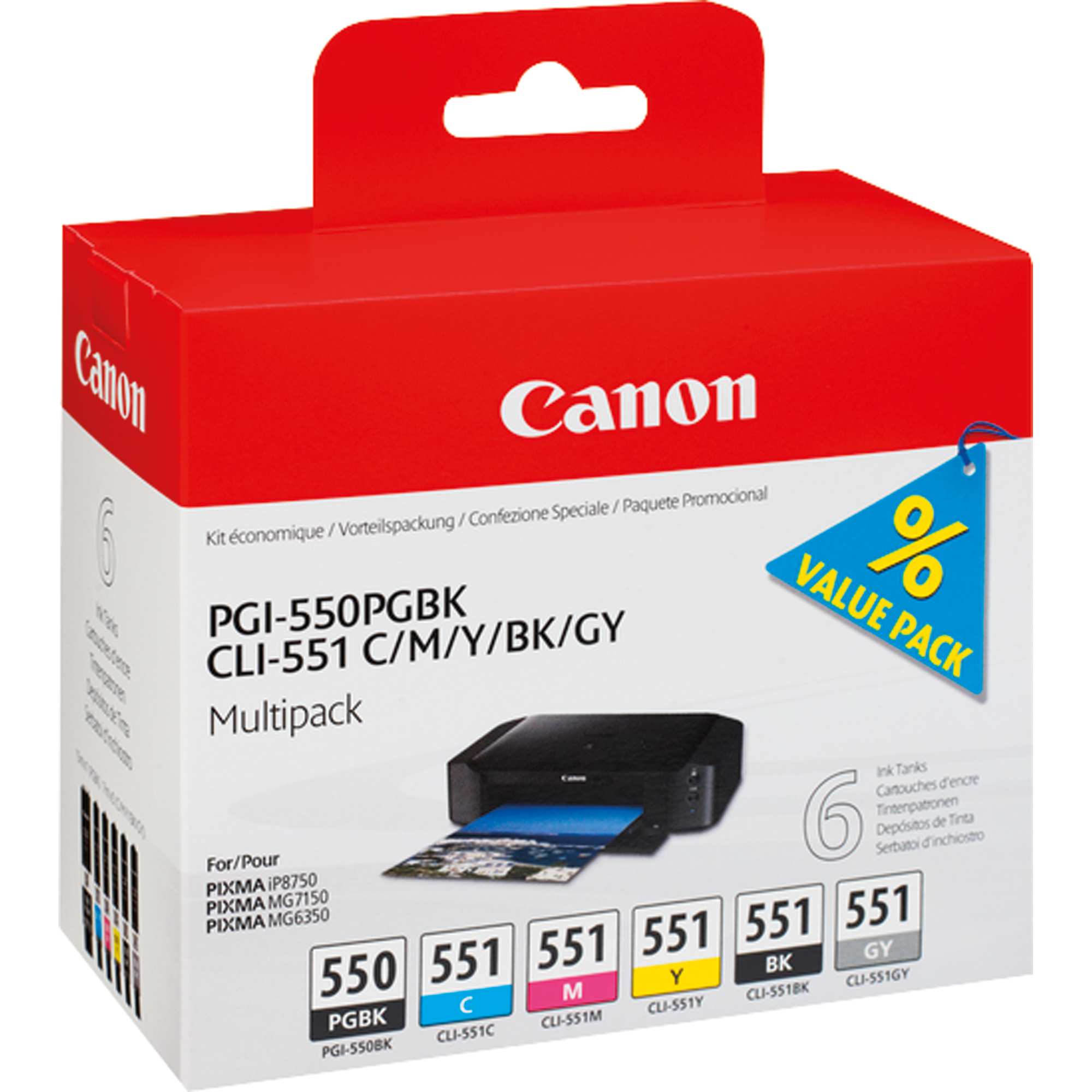 Canon Tintenpatrone PGI-550PGBK/CLI-551 C/M/Y/BK/GY schwarz, cyan, magenta, gelb, grau