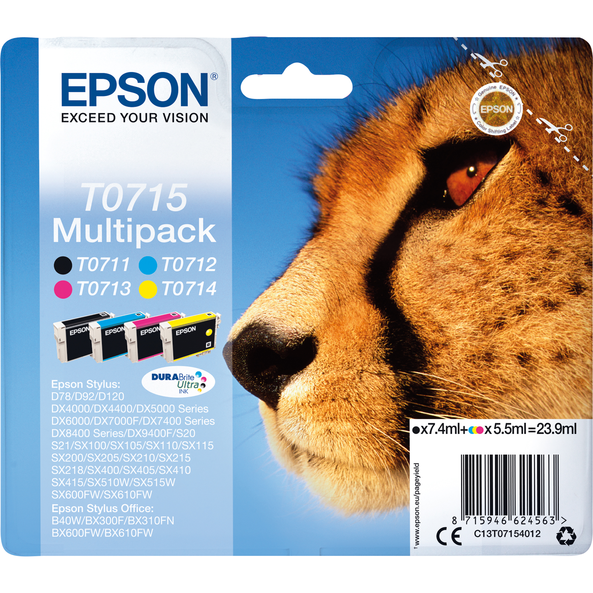 Epson Tintenpatrone T0715 schwarz, cyan, magenta, gelb