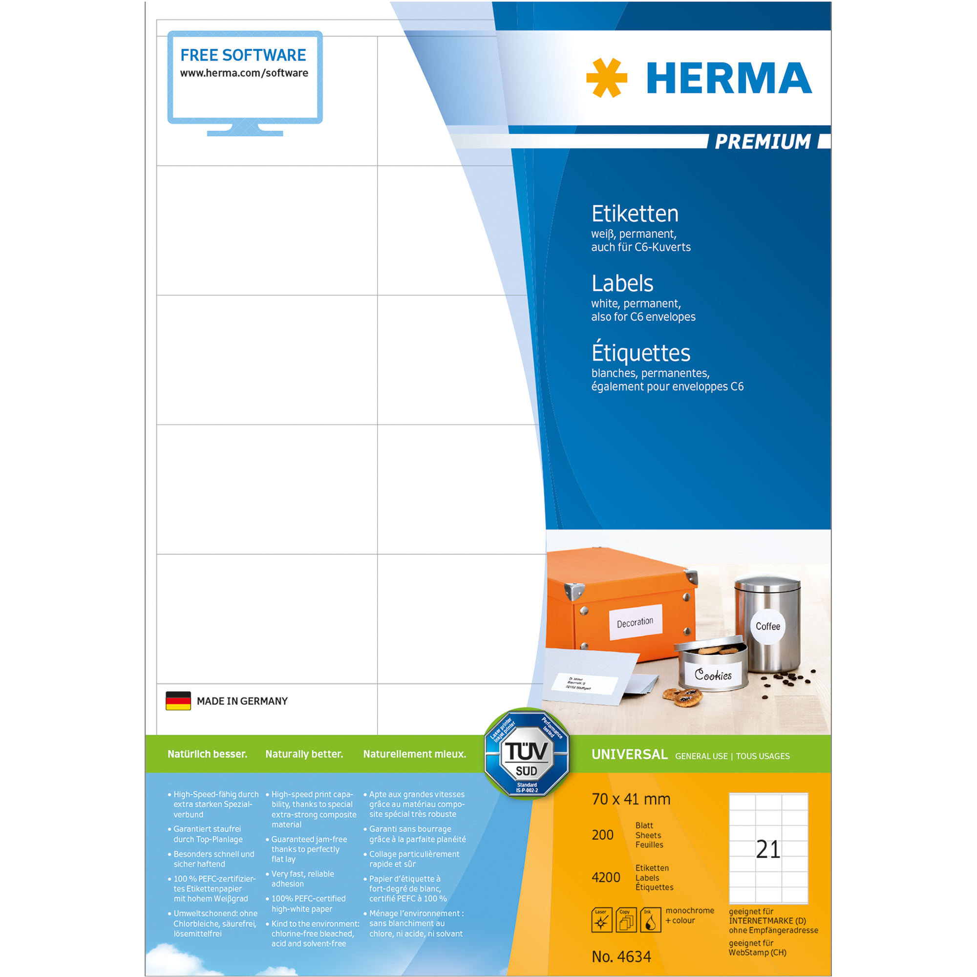 HERMA Universaletikett PREMIUM 70 x 41 mm (B x H)