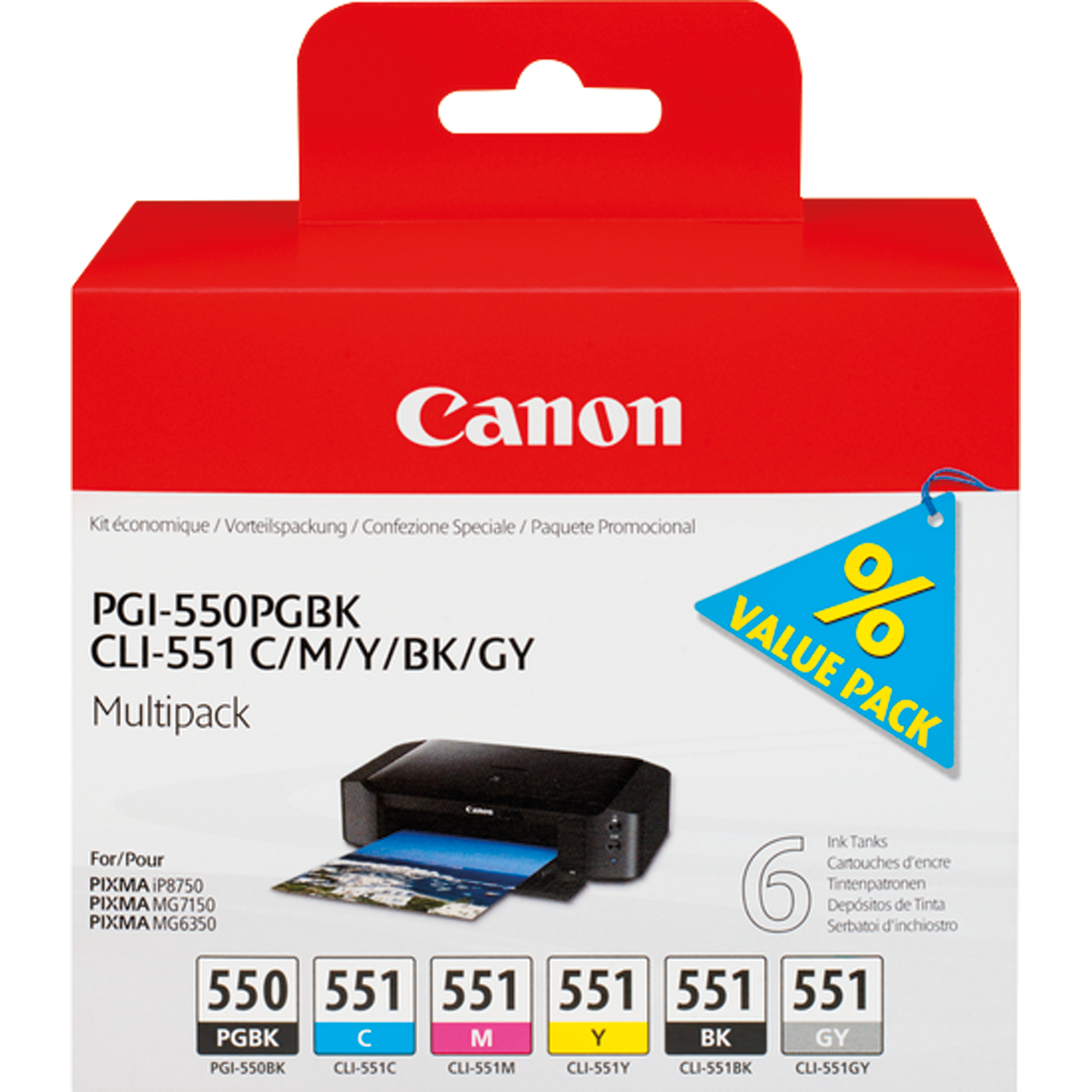 Canon Tintenpatrone PGI-550PGBK/CLI-551 C/M/Y/BK/GY schwarz, cyan, magenta, gelb, grau