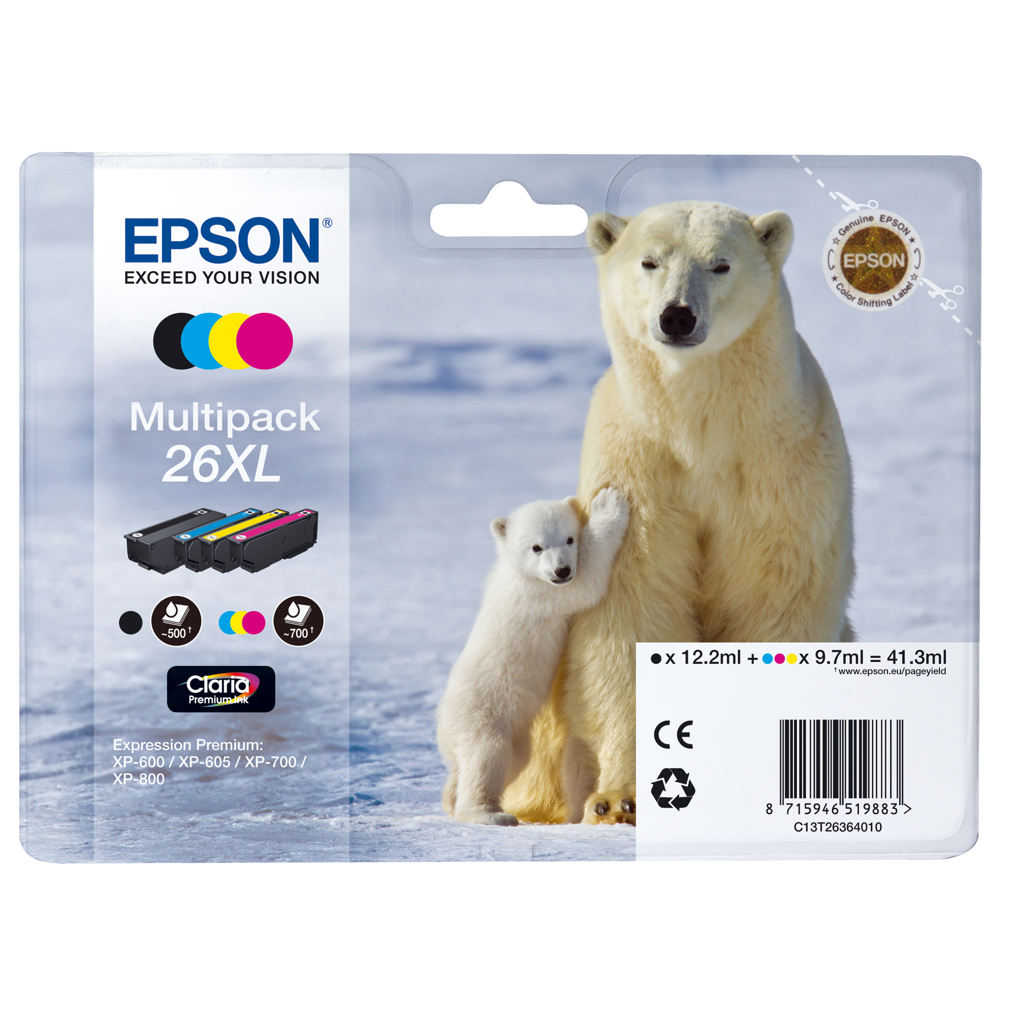 Epson Tintenpatrone 26XL schwarz, cyan, magenta, gelb